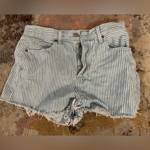 Striped Denim High-Waisted Shorts
